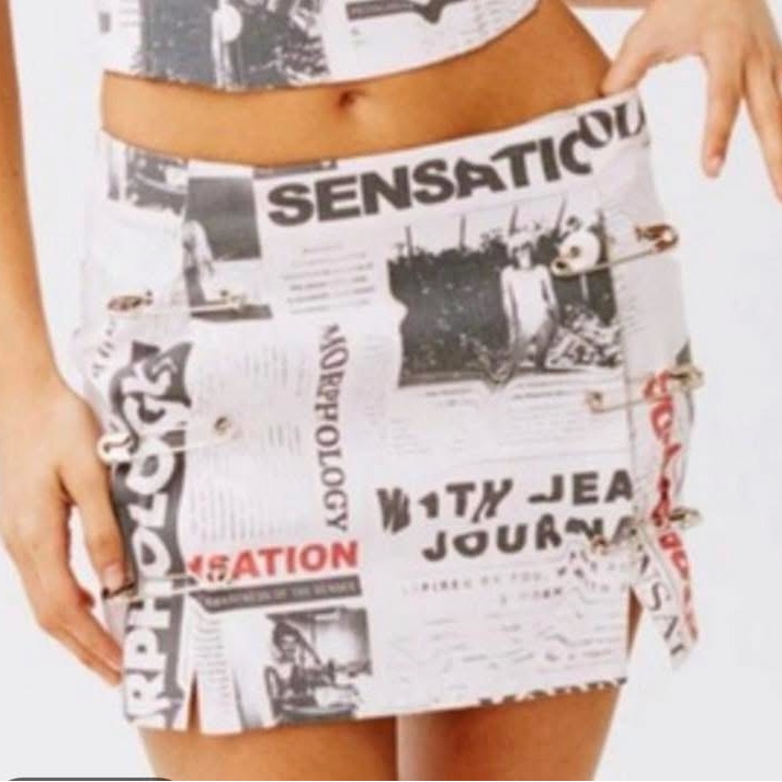 With Jean Black And White Newspaper Print Skirt